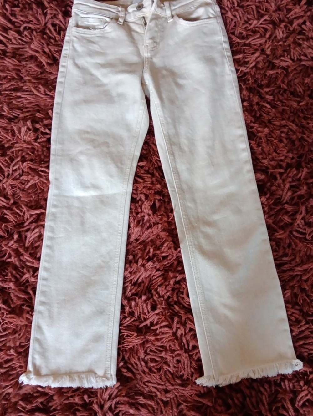 Vervet Women's Cream Wide-Leg Jeans with Frayed Hem
